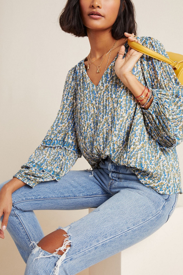 Avery Pleated Peasant Blouse | Nuuly