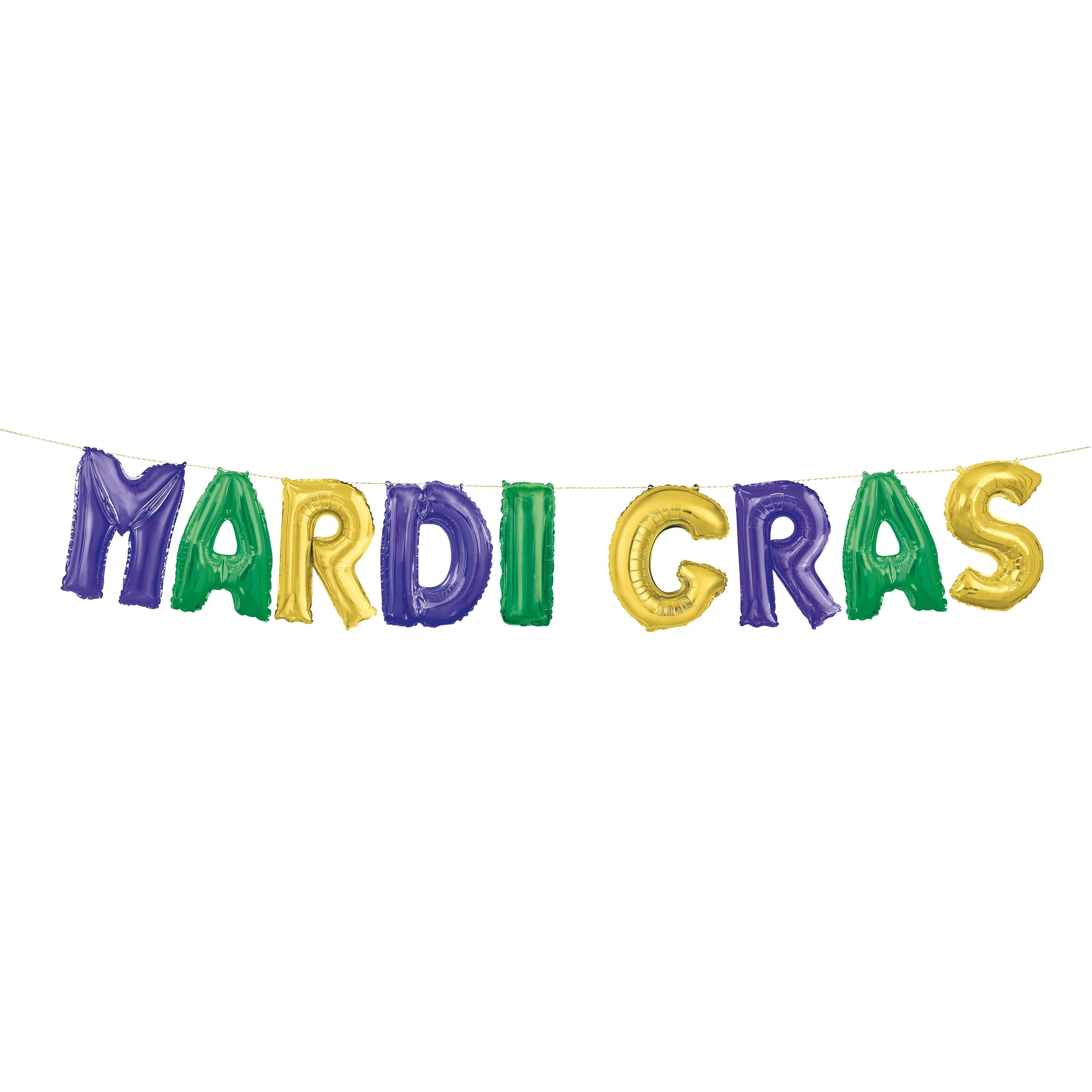 Foil "Mardi Gras" Letter Balloon Banner Kit, Gold, Green, & Purple | Walmart (US)