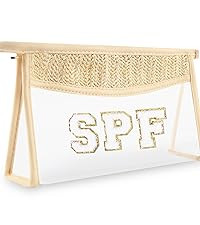 Iqimott Boho Patch SPF Bag Clear Makeup Letter Bag, Waterproof Zipper Make up Bag Toiletry Pouch ... | Amazon (US)