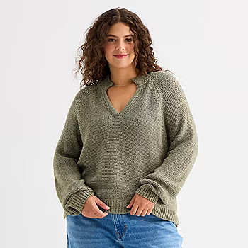 new!a.n.a Plus Womens Split Crew Neck Long Sleeve Pullover Sweater | JCPenney
