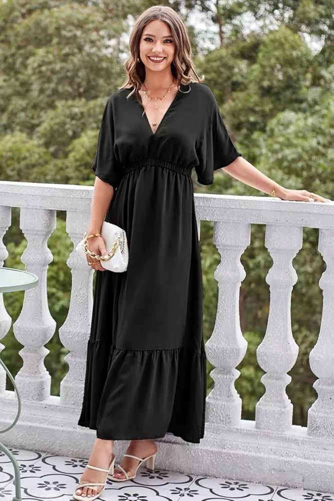 OUGES Fall Maternity Maxi Dresses Long Sleeve Wrap V Neck Baby Shower Dress  Maternity Clothes 2023(Black,S) at  Women's Clothing store