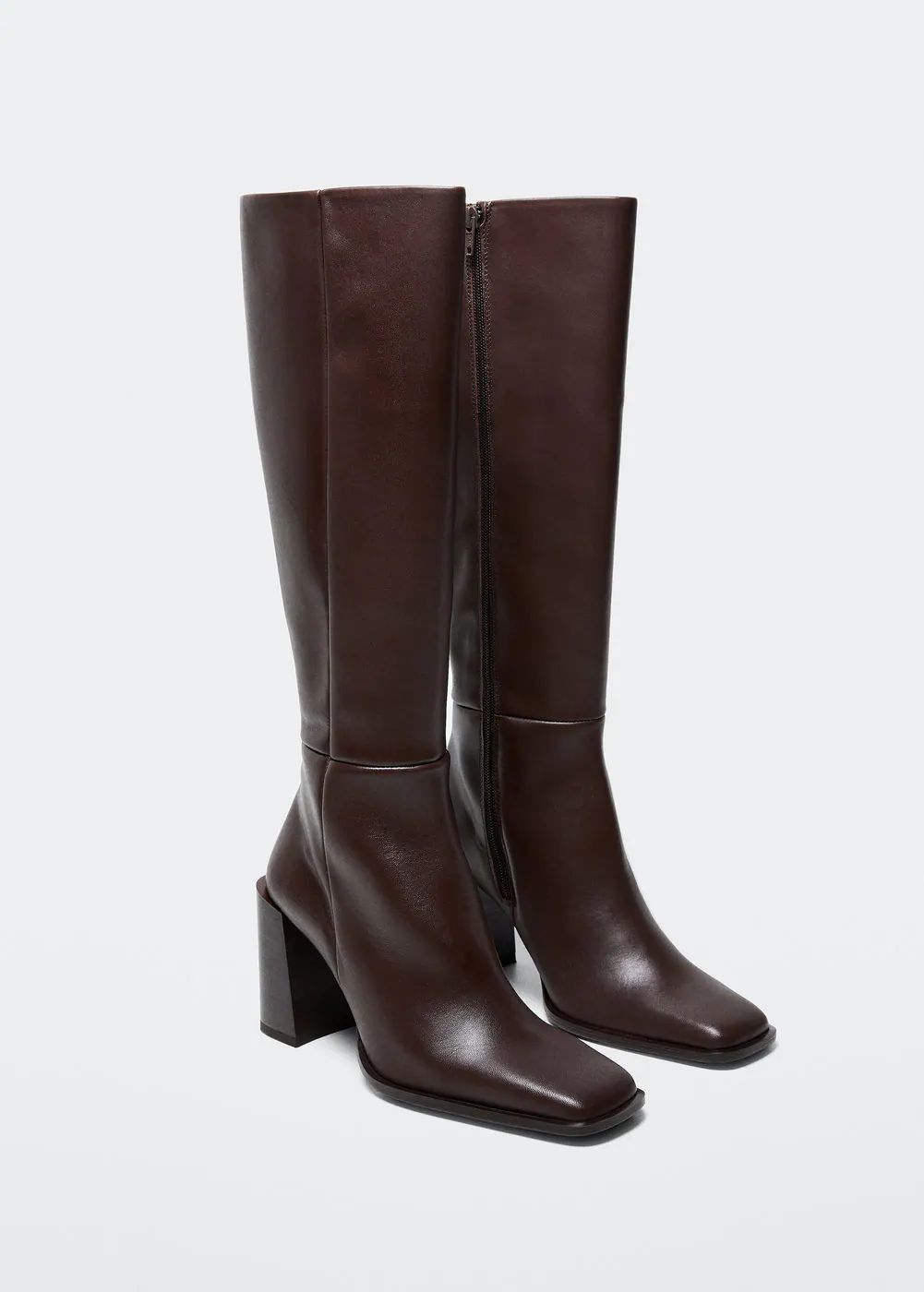 Square-toe leather boot -  Women | Mango USA | MANGO (US)