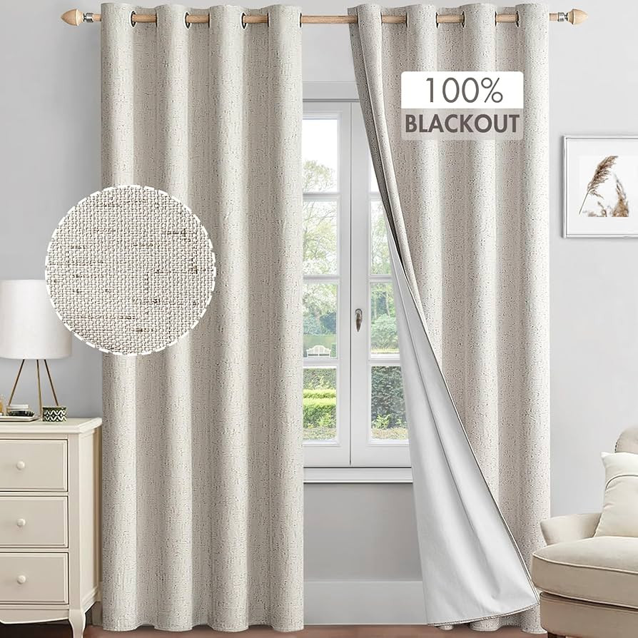 MIULEE Linen Textured 100% Blackout Curtains for Bedroom 84 Inches Long Ivory Thermal Insulated B... | Amazon (US)