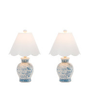 KARMA HOME
2pk 19in Scalloped Shade Table Lamps
$79.99  Compare At $110 
help
You’re saving $30! help
Color:White/Blue



 
Free shipping on all orders of $89+ Use code SHIP89 >
Returns are free in store and easy by mail.
Exclusions apply.>  
Product Details click to collapse contents

Scalloped shade, floral pattern, geometric design, gold tone hardware, ul listed, set of 2 table lamps
Turn knob switch
Maximum: 60w bulb,
Lamp: 12in D x 19in H, 5ft cord length
Ceramic
Style #:1000977790
Shop Related Categories
HOME  LIGHTING  FURNITURE & LIGHTING  BEDROOM
These Finds Are So You
Add this product to your favorites

EQUIPMENT
original price:79.99
Compare At compare at price: $120.00
Add this product to your favorites

PENGUIN RANDOM HOUSE
original price:19.99
Compare At compare at price: $40.00
Add this product to your favorites

REVEAL DESIGNER
original price:79.99
Compare At compare at price: $120.00
Add this product to your favorites

CLAUDIA
original price:129.99
Compare At compare at price: $240.00
Add this product to your favorites

REVEAL DESIGNER
original price:299.99
Compare At compare at price: $410.00
Add this product to your favorites

SUMMERSALT
original price:16.99
Compare At compare at price: $26.00 - 32.00
Add this product to your favorites

REVEAL DESIGNER
original price:99.99
Compare At compare at price: $140.00
Add this product to your favorites

DKNY
original price:34.99
Compare At compare at price: $64.00
Add this product to your favorites

ADRIANNA PAPELL
original price:59.99
Compare At compare at price: $118.00
Add this product to your favorites

TAYLOR
original price:39.99
Compare At compare at price: $80.00
Add this product to your favorites

FRANCESCA BETTINI
original price:39.99
Compare At compare at price: $70.00
Add this product to your favorites

BAND OF THE FREE
original price:16.99
Compare At compare at price: $34.00
Recently Viewed
Add this product to your favorites

SAGEBROOK HOME
original price:79.99
Compare At compare at price: $110.00
Add this product to your favorites

GALT
original price:59.99
Compare At compare at price: $110.00
Add this product to your favorites

HANDCRAFTED IN INDONESIA
sale price:109.00
Compare At compare at price: $220.00
Add this product to your favorites

REVEAL DESIGNER
sale price:149.00
Compare At compare at price: $320.00
Add this product to your favorites

HOME DEC FAR EAST
sale price:199.00
Compare At compare at price: $450.00
 | TJ Maxx