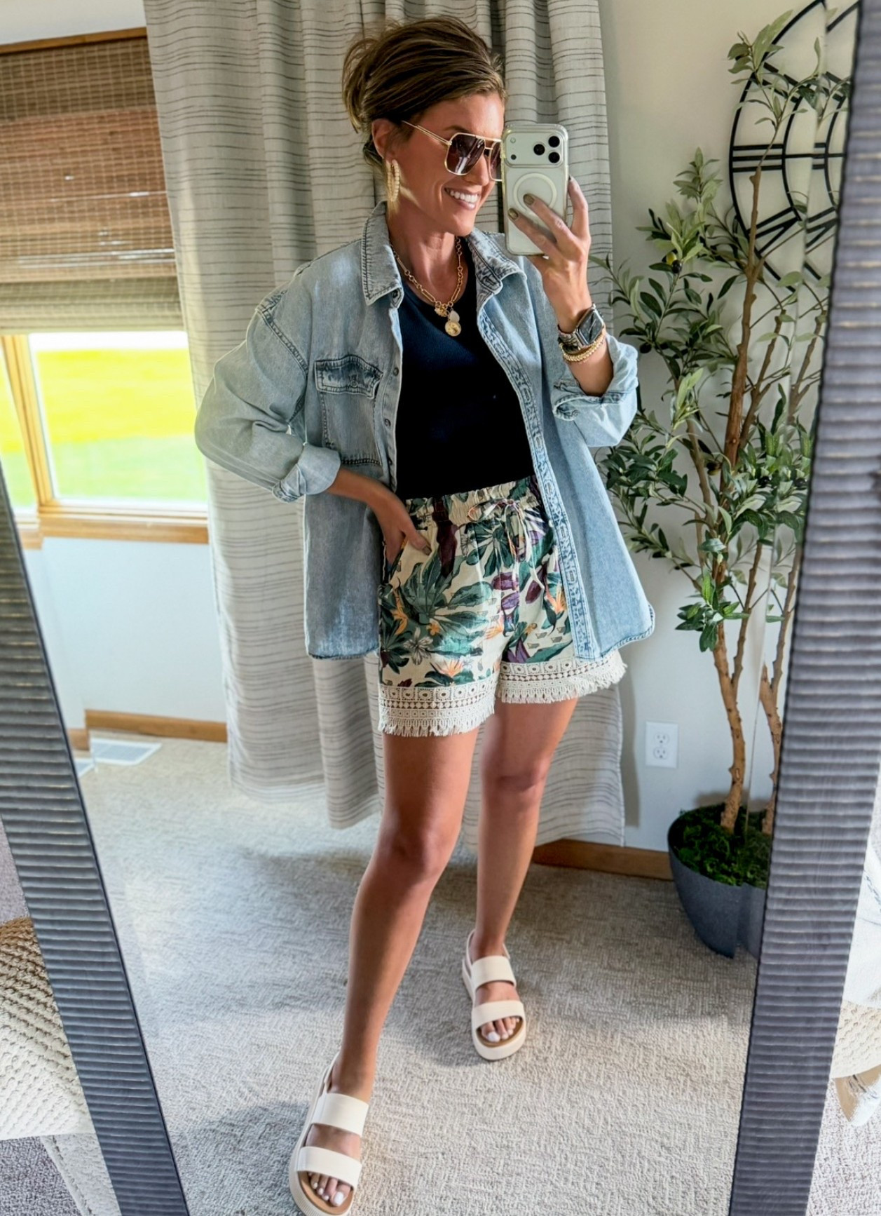 Summer casual OOTD 
Tank/ small 
Shorts / medium
Linked similar chambray top
Sandals/ tts

#LTKSeasonal #LTKOver40 #LTKootd