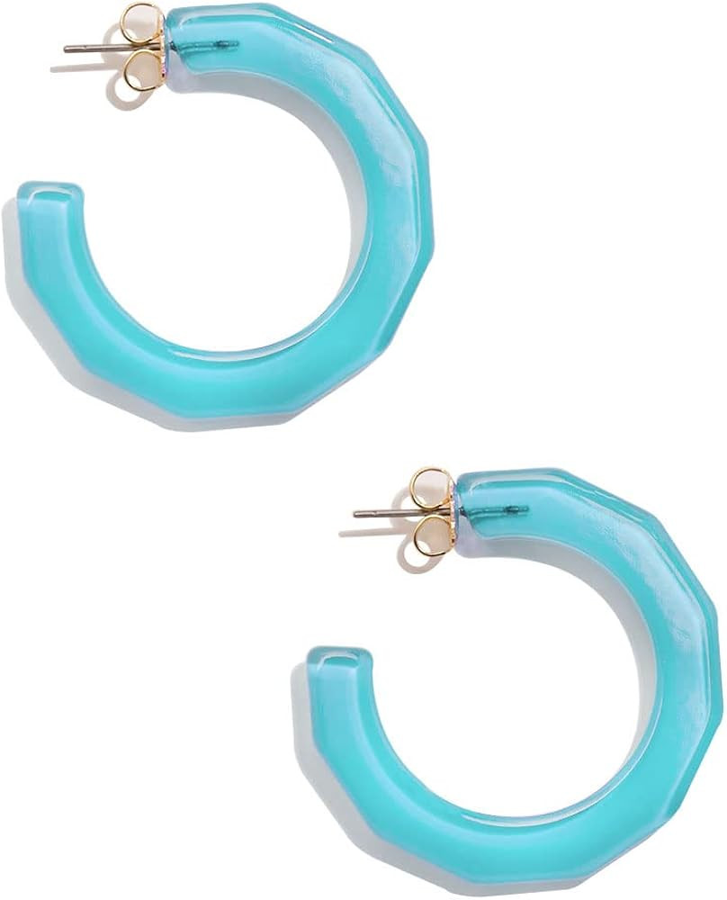 ZENZII Colorful Resin Acrylic Textured Flat Hoop Earring for Women Girls | Amazon (US)