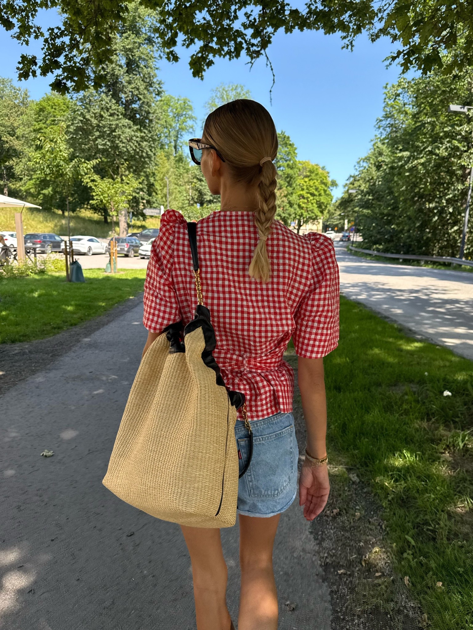 Ganni gingham checked top 