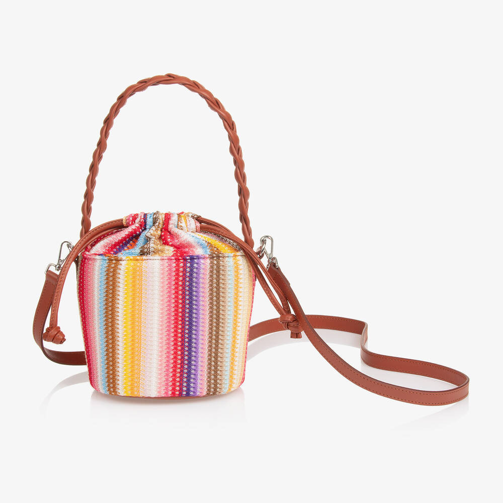 Girls Pink Multi-Stripe Bucket Bag | Childrensalon