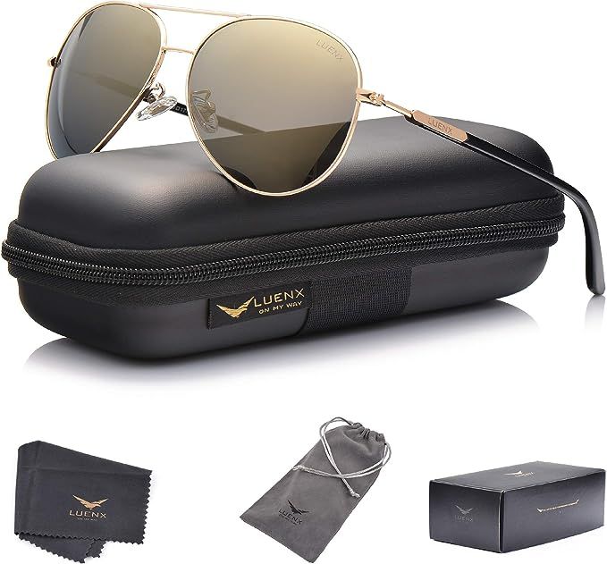 LUENX Aviator Sunglasses Womens Polarized Mirror with Case - UV 400 Protection 60MM | Amazon (US)