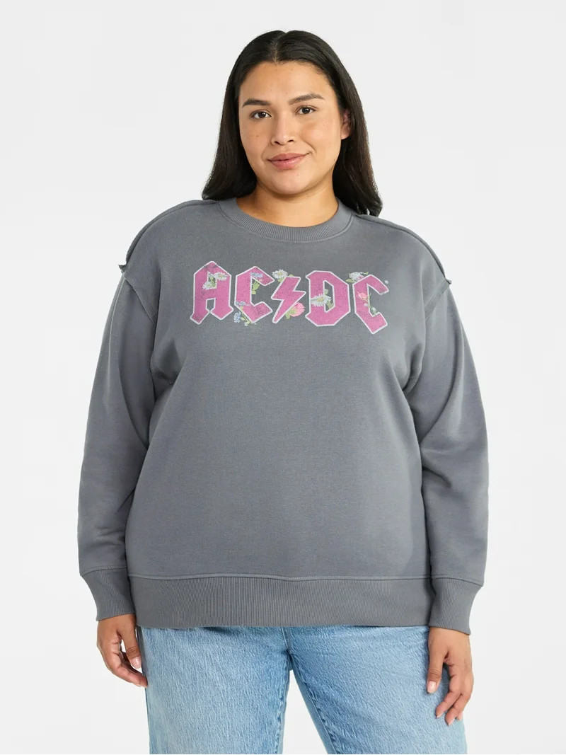 Terra & Sky Women's Plus Size AC/DC Floral Graphic Sweatshirt with Long Sleeves, Sizes 0X-4X | Walmart (US)
