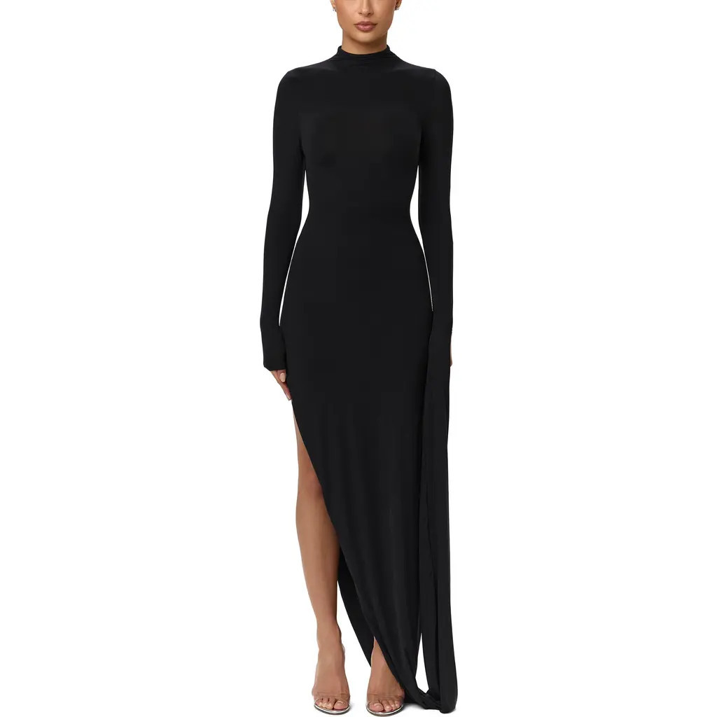 Naked Wardrobe Drape Long Sleeve Maxi Dress in Black at Nordstrom, Size X-Small | Nordstrom