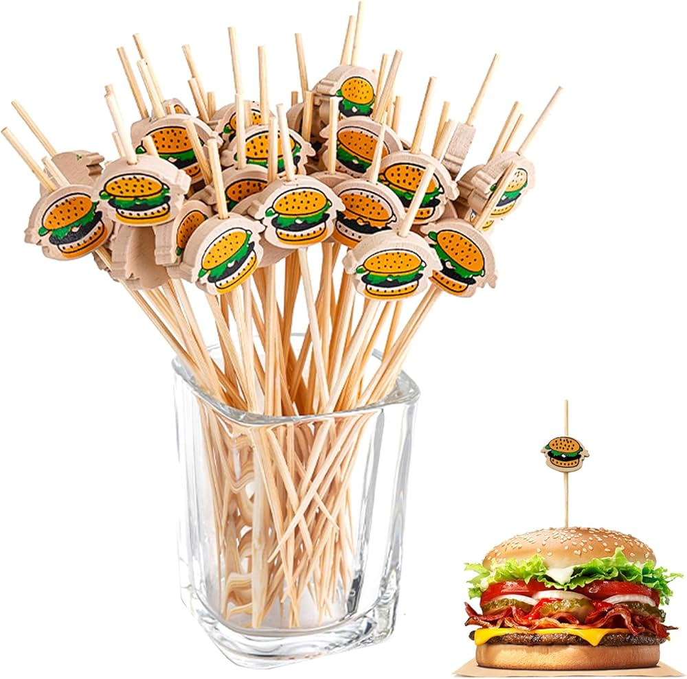 100PCS Hamburger Toothpicks Cocktail Picks Sticks Sandwiches Appetizers Cakes Dessert Drinks Frui... | Amazon (US)