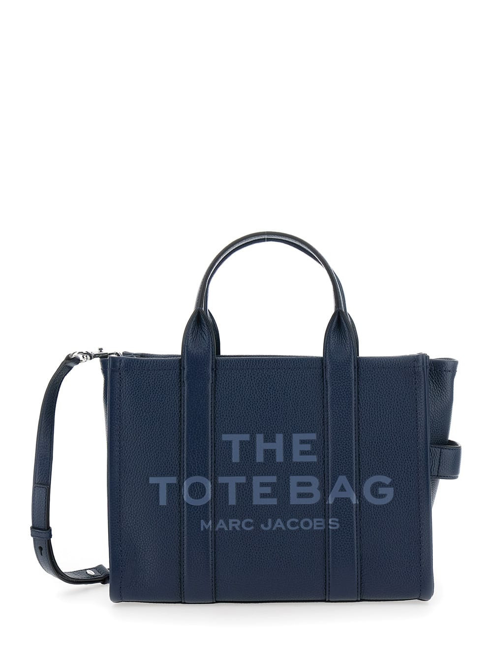 Marc Jacobs The Tote Bag Media Bag With Printed Logo On Hammered Blue Leather For Women | Italist.com US