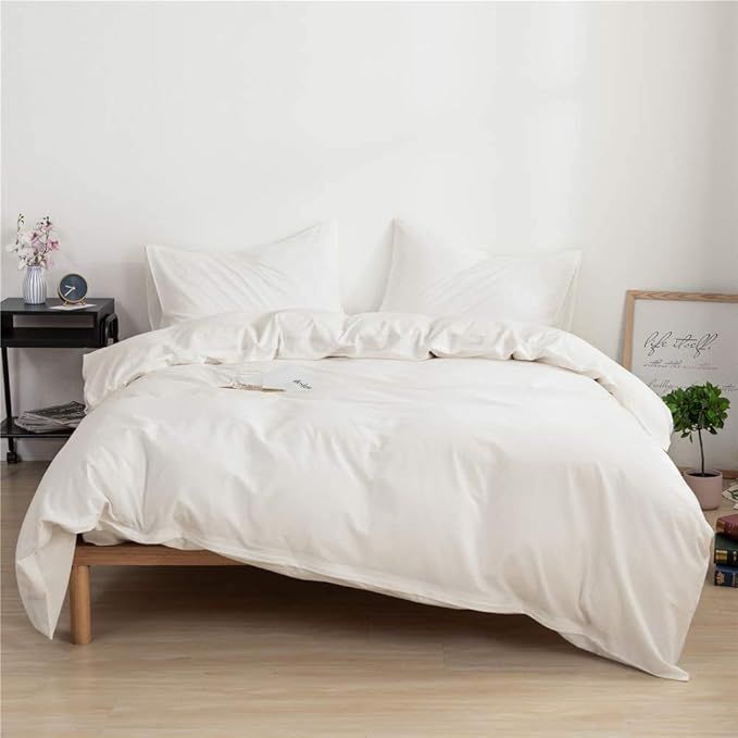 Mucalis King Ivory White Duvet Cover Washed Cotton Cream Duvet Cover Set 3pc Solid Off-White Farm... | Amazon (US)