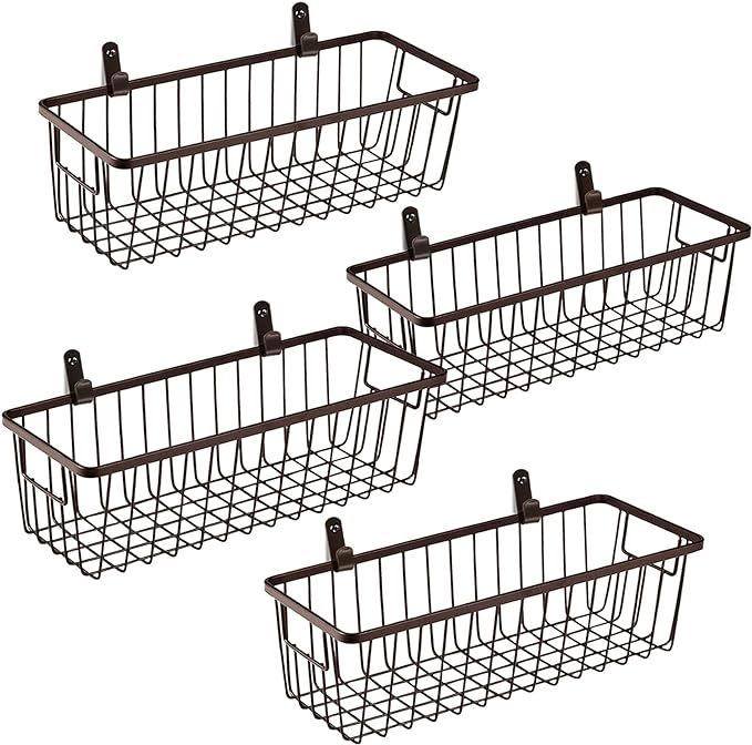 Farmhouse Metal Wire Bin Basket with Handle - Small, 4 Pack - Rustic Home Storage Organizer for C... | Amazon (US)