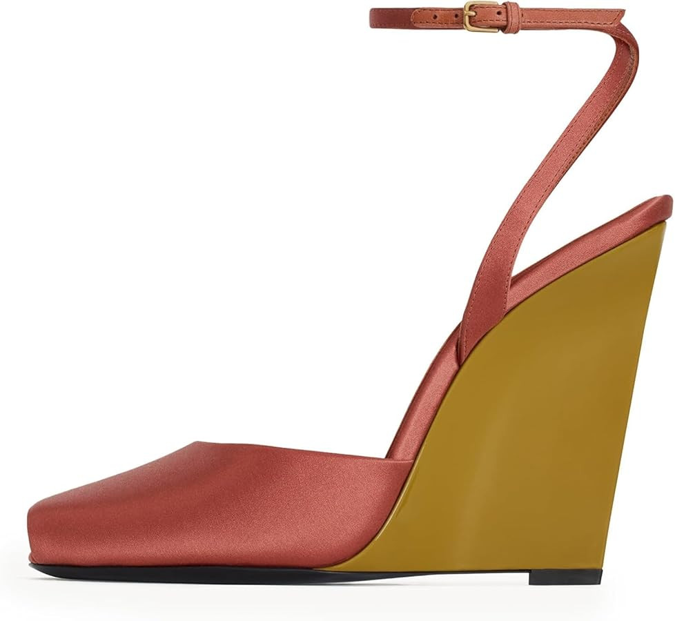 Peep Toe Wedges Sandals for Women Square Open Toe Buckle Ankle Strap Wedge Heels Patent Leather S... | Amazon (UK)