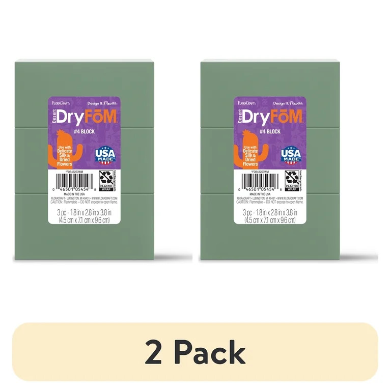 (2 pack) FloraCraft Floral Desert DryF\u014dM 3 Piece Block 1.8 inch x 2.8 inch x 3.8 inch Green | Walmart (US)
