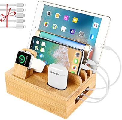 Bamboo Charging Station Dock for 4/5 / 6 Ports USB Charger,Desktop Docking Station Organizer for ... | Amazon (US)