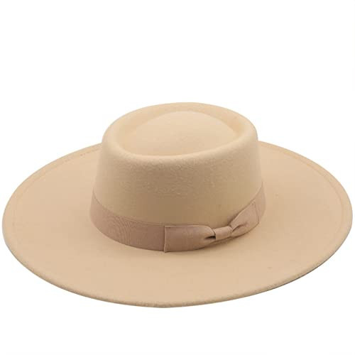 Solid Color Wool Felt Jazz Fedora Hats for Men Women Ribbon with Bow Wide Brim Panama Trilby Caps Lady Top Hat | Amazon (US)