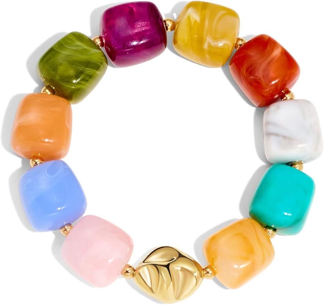 Bead Bracelet for Women Vibrant Color Resin Beads Bracelets Elastic Stretch Chunky Bracelet Boho ... | Amazon (US)