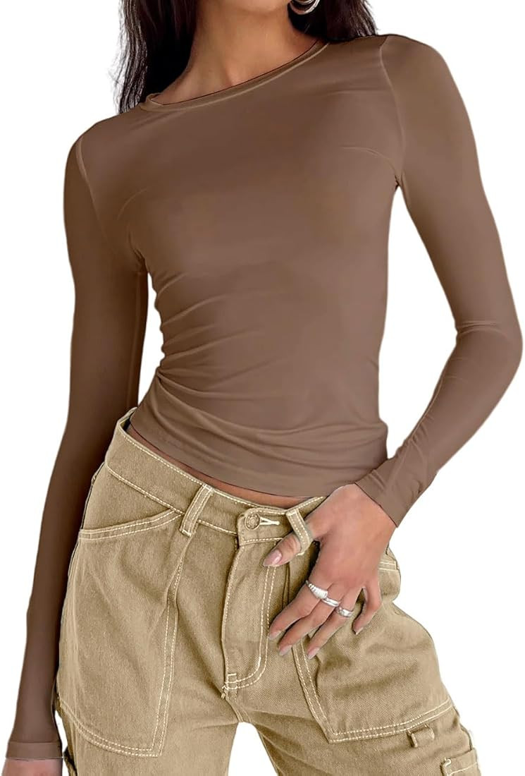 Dwnval Women Sexy Basic T Shirts Tops Summer Short Sleeve Crewneck Slim Fit Cute Crop Top Blouses | Amazon (US)