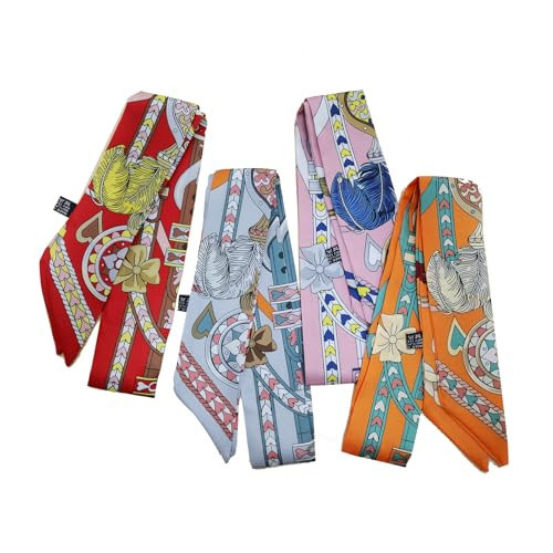 4pcs Purse Scarf Fashion Handbag Handle Ribbon Lightweight Scarves Head Hair Ribbon Skinny Scarf For Women (Red tassels) | Amazon (US)