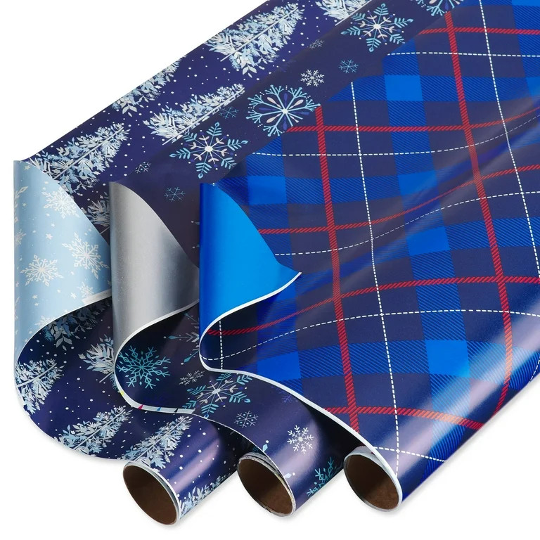 American Greetings Christmas Wrapping Paper, Blue and Silver (3 Rolls, 120 sq. ft.) | Walmart (US)