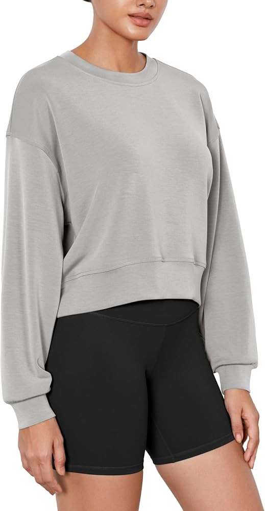 ODODOS Modal Soft Long Sleeve Cropped Sweatshirts for Women Oversized Crew Neck Pullover Crop Top | Amazon (US)