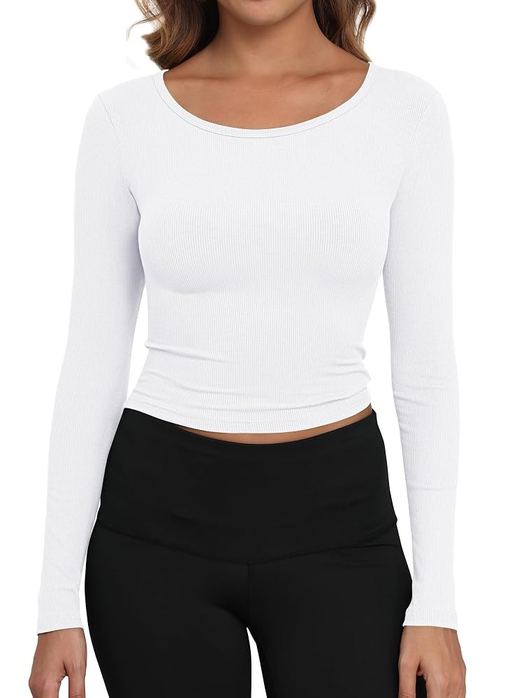 Artfish Women's Casual Basic Ribbed T-Shirts Slim Fitted Boat Neck Long Sleeve Crop Top | Amazon (US)