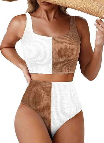Herseas Women's Bikini Sets Scrunch Square Neck Two Piece Swimsuits High Waisted Bathing Suits | Amazon (US)