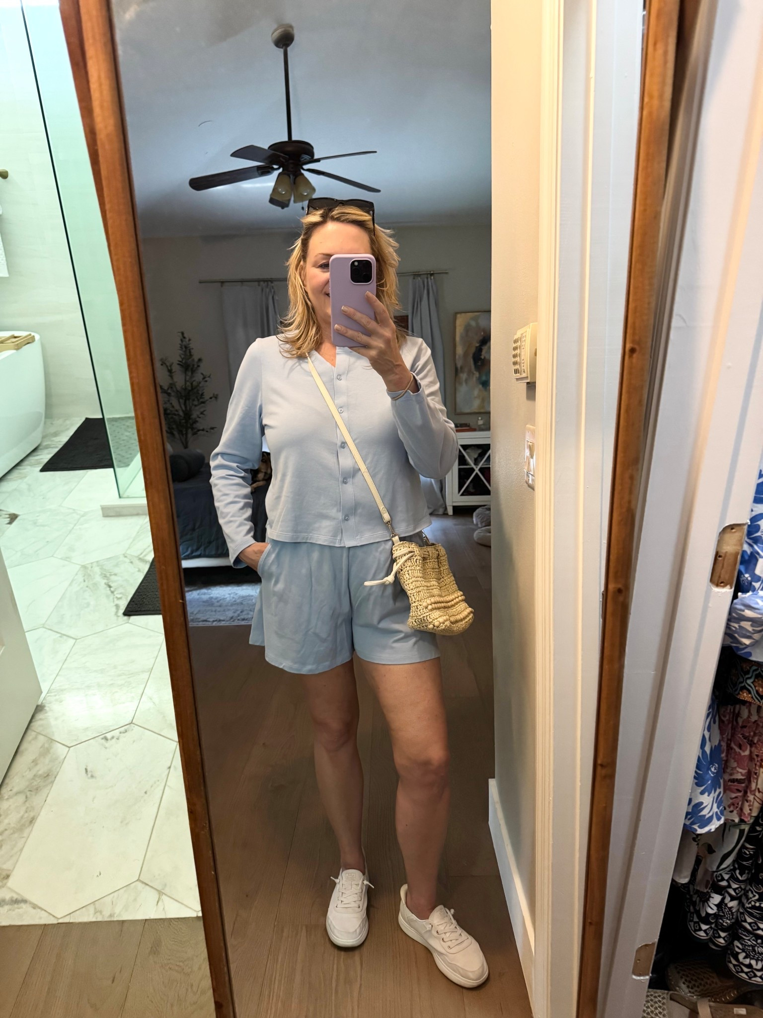 Cute short set and slip on sneakers, casual spring outfitt

#LTKootd #LTKSeasonal #LTKOver40