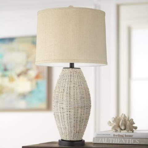 360 Lighting Marie 31" High Oatmeal and Coastal White Rattan Lamp - #427P0 | Lamps Plus | Lamps Plus