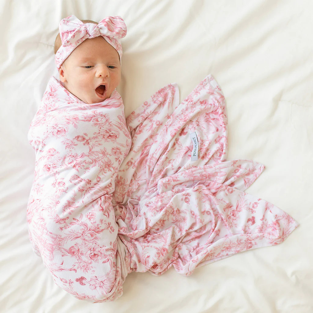 Floral White Swaddle Headband Set | Antoinette | Posh Peanut