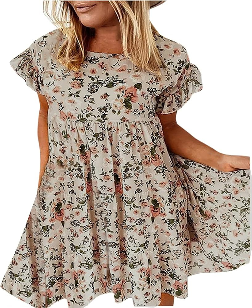 Women's Paisley Dress Short Sleeve Floral Maxi Long Dress Boho Flowy Casual Dresses | Amazon (US)