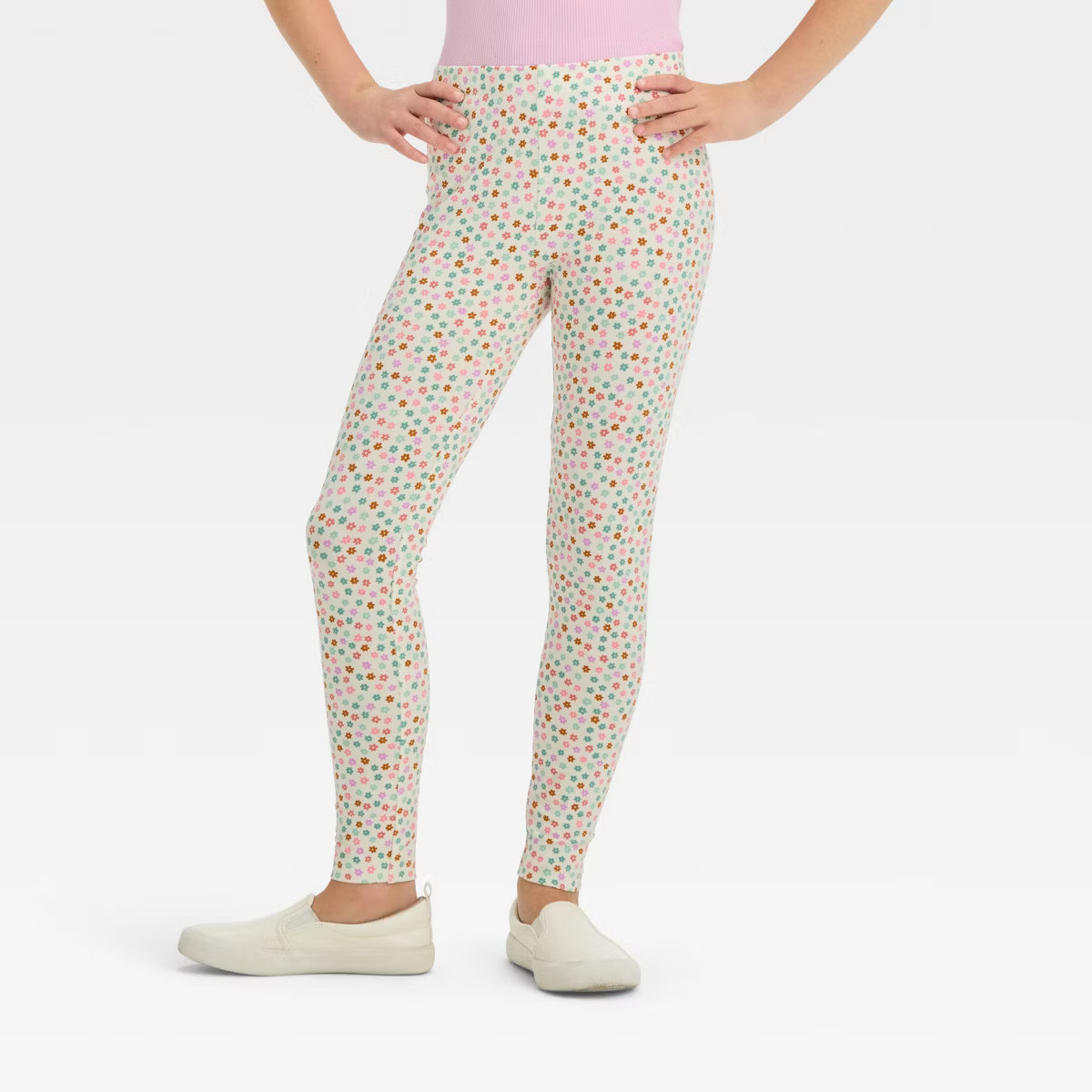 Girls' Floral Leggings - Cat & Jack™ Cream S | Target
