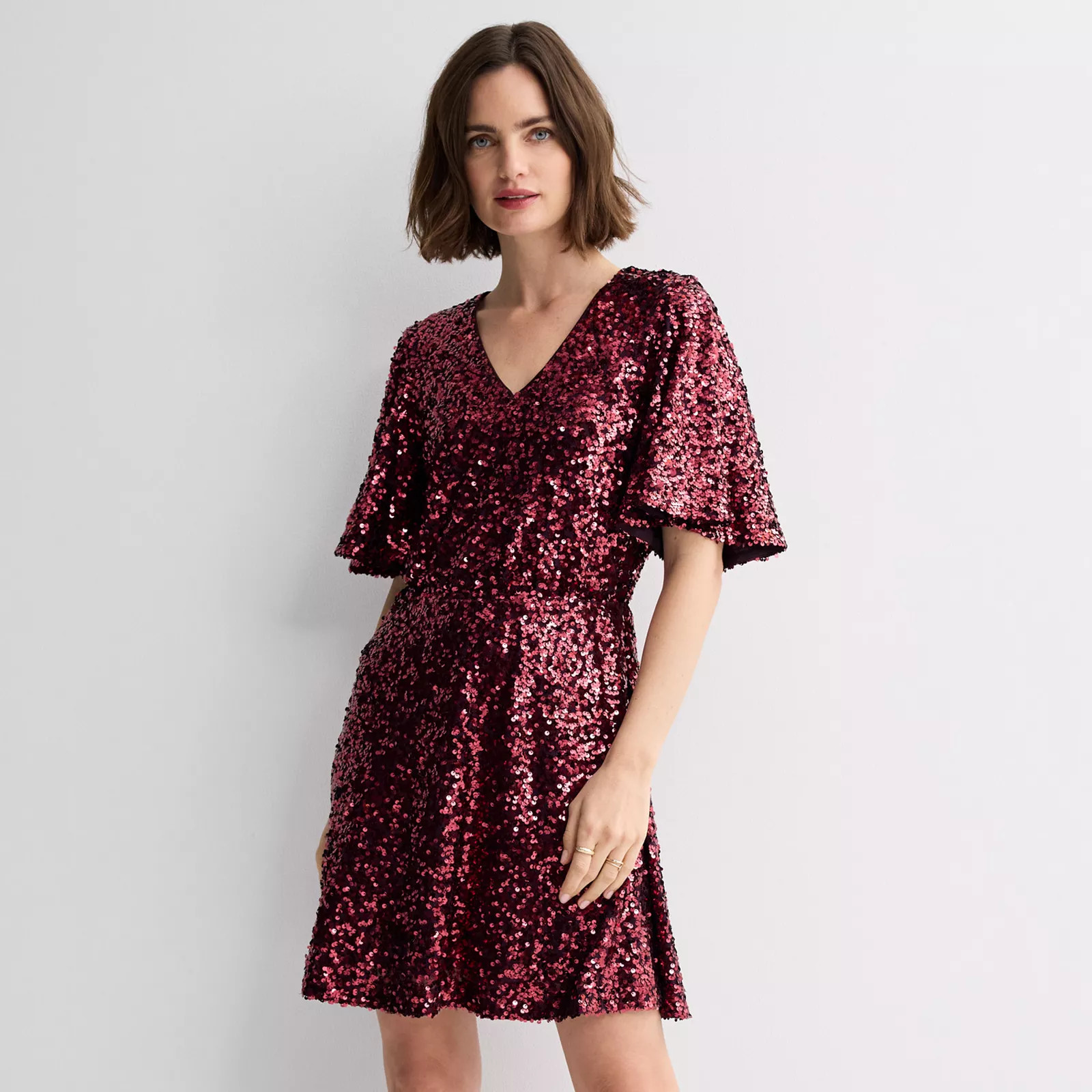 Women's Nine West Flutter Sleeve Sequin Dress, Size: XL, Black Madness | Kohl's