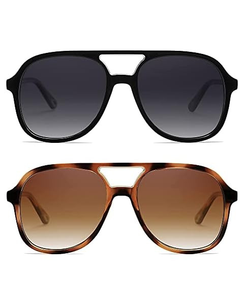 SOJOS Retro Square Polarized Aviator Sunglasses Womens Mens 70s Vintage Double Bridge Sun Glasses... | Amazon (US)