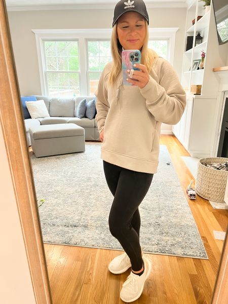 SAHM daily outfit. I love these high waisted leggings with a pocket and this pullover is the perfect weight for spring. // spring pullover // mom outfit // loungewear // athleisure // athletic wear // sahm ootd // everyday casual //

#LTKunder50 #LTKfit