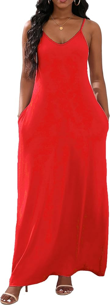 vunahzma Womens Casual Fashion Sleeveless Plus Size Loose Long Sexy Maxi Dress with Pockets | Amazon (US)