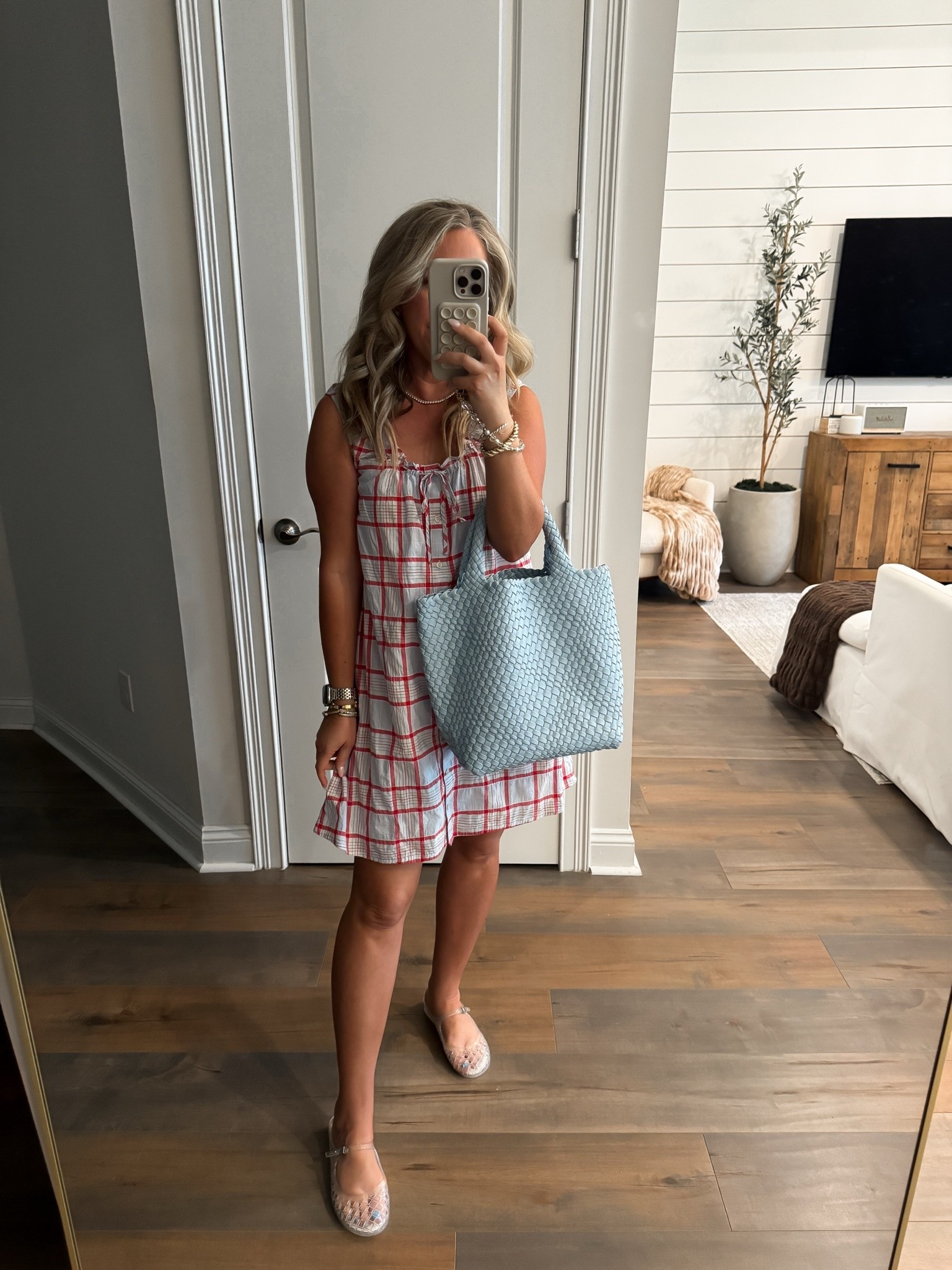 Target fashion target finds spring outfit summer outfit Memorial Day weekend outfit mdw outfit July 4th outfit plaid dress food baby friendly dress red white blue plaid dress size small