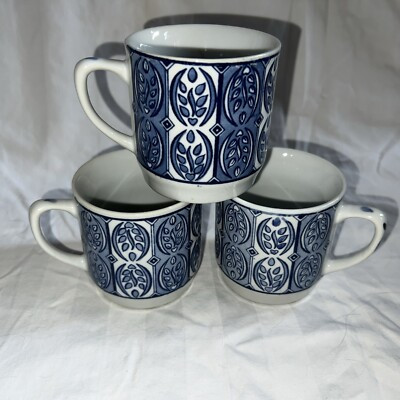 Williams Sonoma IDG Vintage Blue & white  Leaf Asian coffee/tea/cocoa mug cup | eBay US