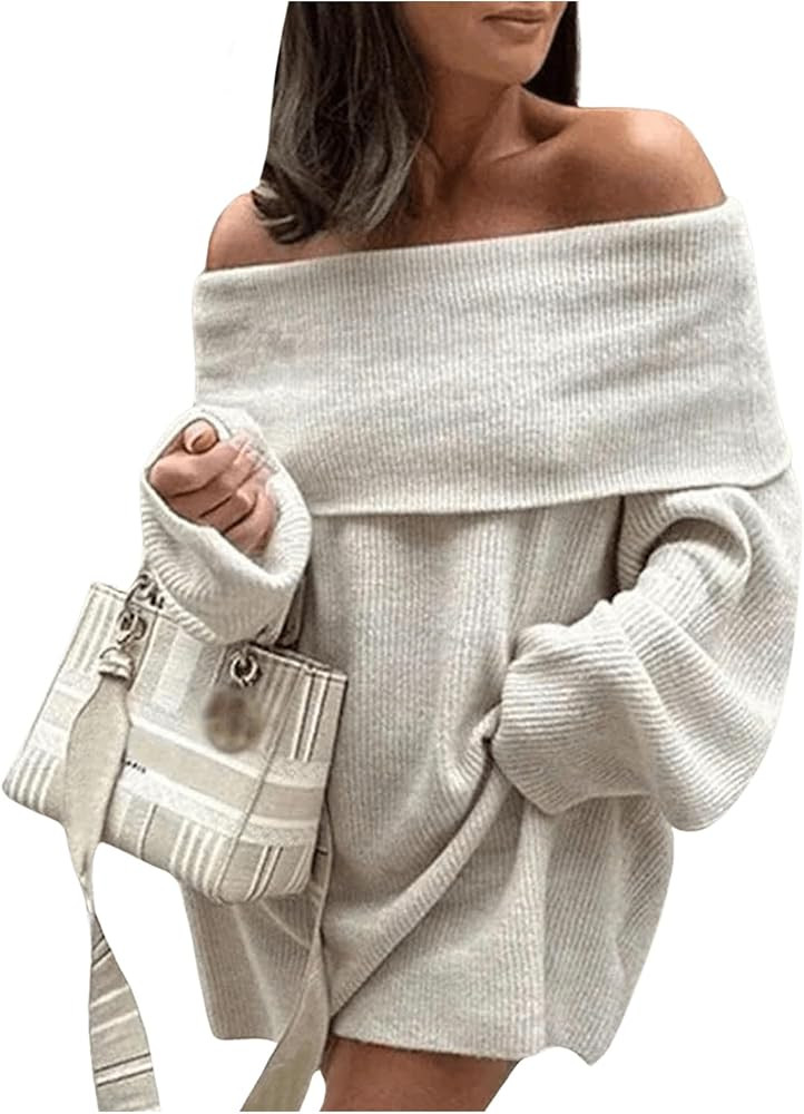 SOLY HUX Women's Off The Shoulder Sweater Dress Long Sleeve Knit Loose Mini Dresses | Amazon (US)