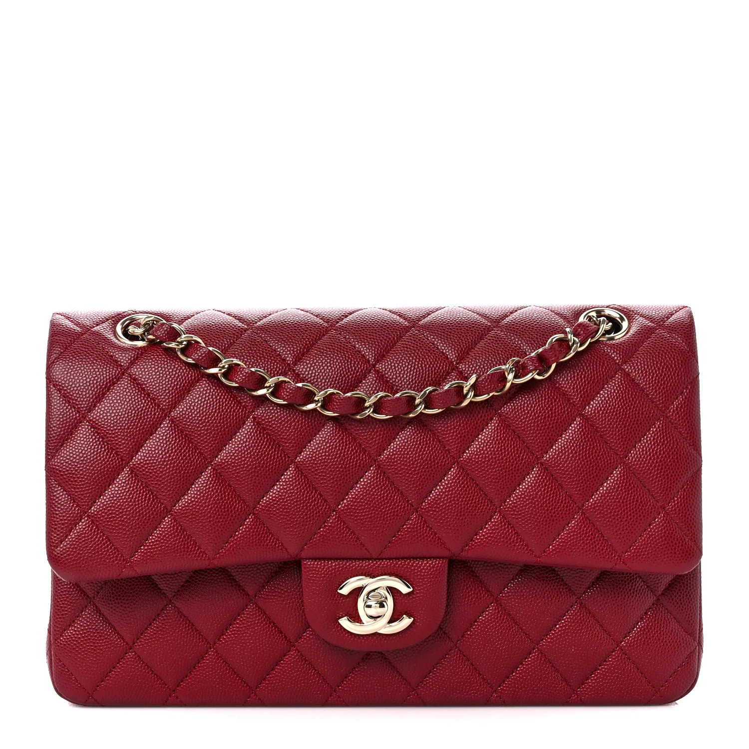 Caviar Quilted Medium Double Flap Dark Red | FASHIONPHILE (US)