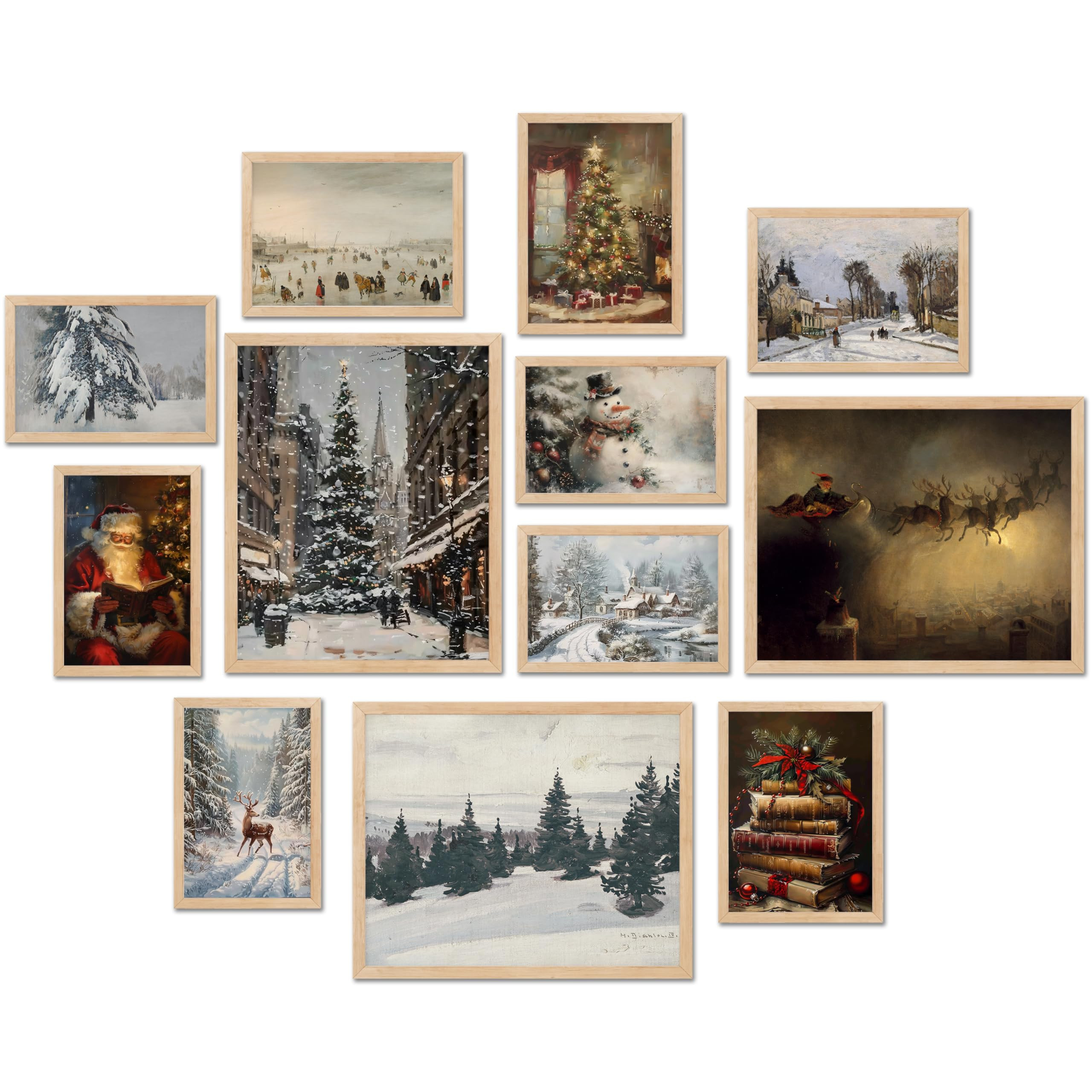 TwoDays Vintage Christmas Wall Art, Moody Winter Xmas Aesthetic Poster for Room Decor, Santa Rein... | Amazon (US)