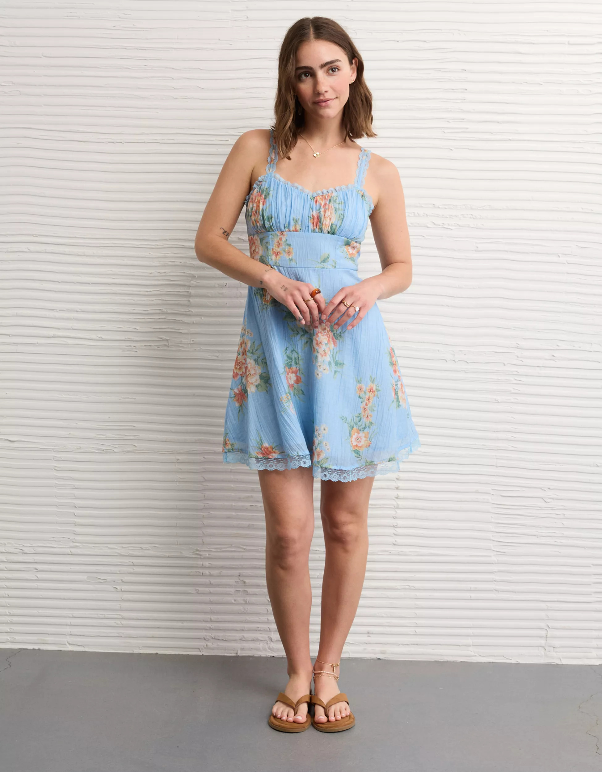 AE Ruched Tiered Mini Dress | American Eagle Outfitters (US & CA)