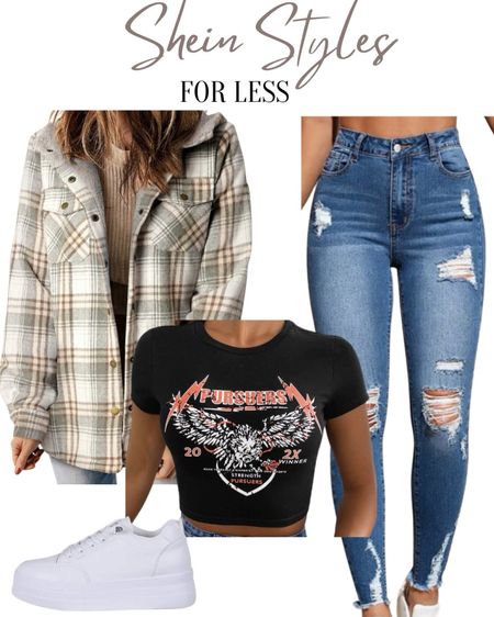 Shein outfit, Shein fall styles, Shein winter styles, Shein deals, high waist jeans, distressed jeans, ripped skinny jeans, oversized flannel look, crop top, white sneakers, sale alert, dress for less, winter look, fall look

#LTKfindsunder50 #LTKstyletip #LTKsalealert