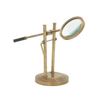 LITTON LANE 8 in. x 25 in. Tarnished Brass Aluminum Magnifying Glass Decor with Stand-24360 - The... | The Home Depot