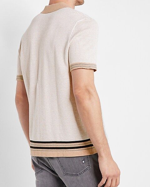 Framed Birdseye Print Short Sleeve Cotton Polo Sweater | Express