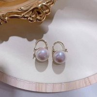 18K Solid Gold Hoop Pearl Earring, Au750 Gold, Freshwater Round Mirror-Like White Earrings, 18K Big  | Etsy (US)