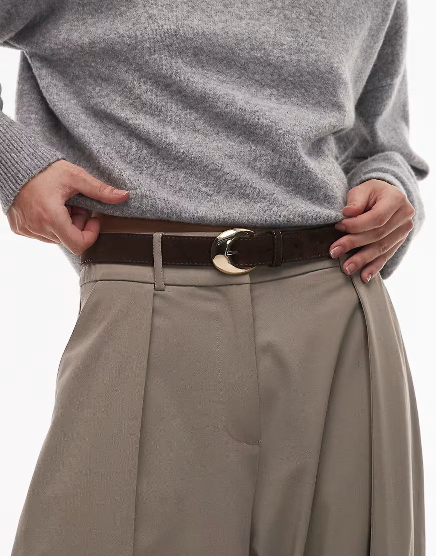& Other Stories suede circle buckle belt in brown | ASOS (Global)